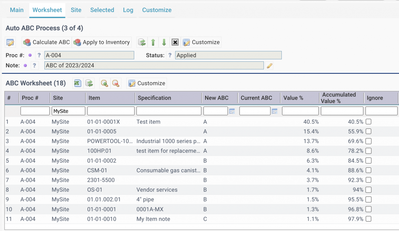 Auto ABC Process for Inventory