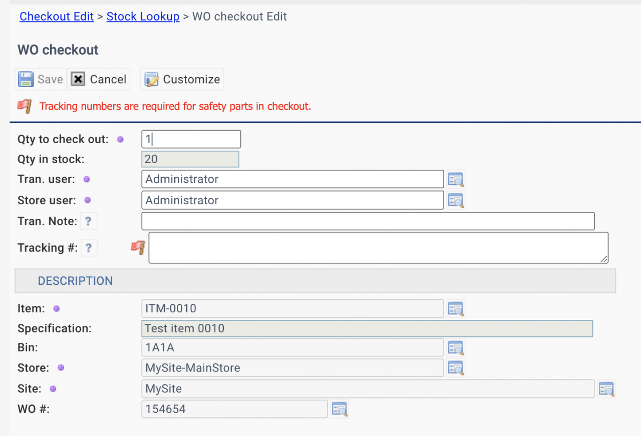 Tracking Safety Parts in Checkout