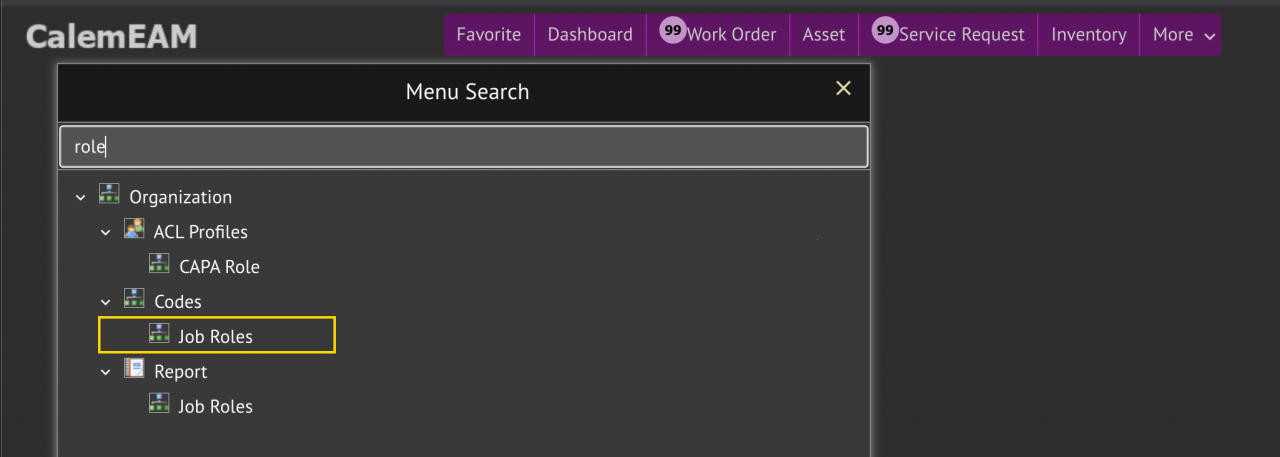 Job Roles and Menu Tree