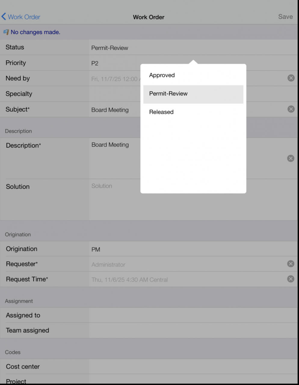 Calem Mobile Dropdown Edit in iPads