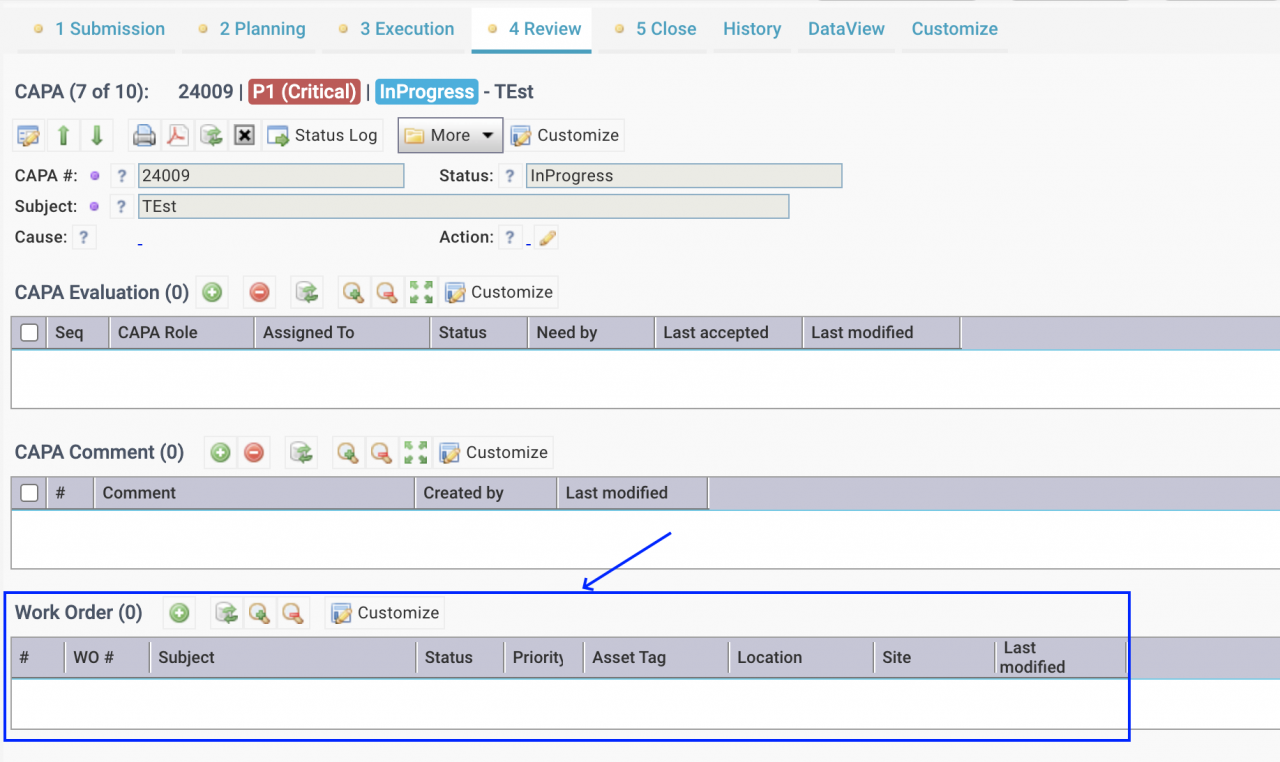 Creating Work Orders from CAPA Cases